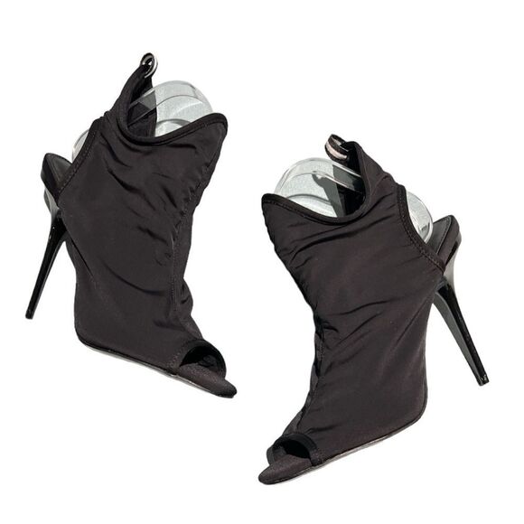 ASOS Black Spandex Ankle Open Toe Bootie Heels Size 9 B33 - Picture 1 of 8